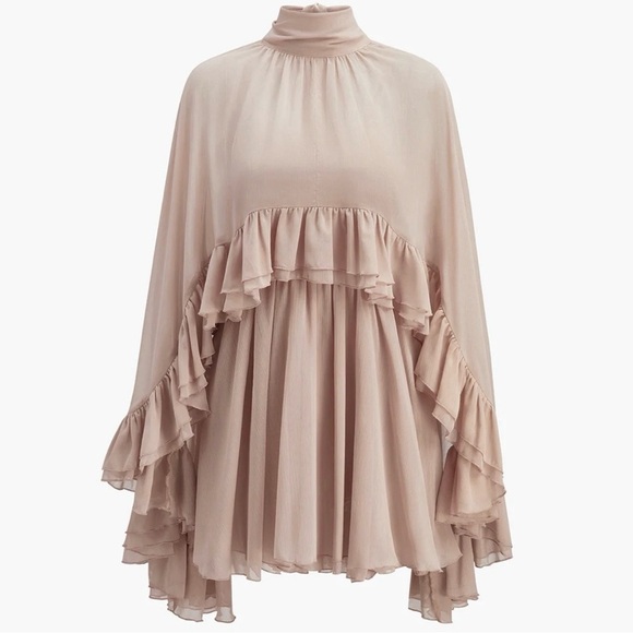 Commense Set: Pink Sheer Chiffon Cape & Semi-Sheer Ruffle Mini Dress NWT - Picture 4 of 14